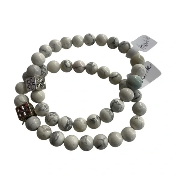 Howlite White,Grey, gemstone with silver bracelet, New - Picture 7 of 8